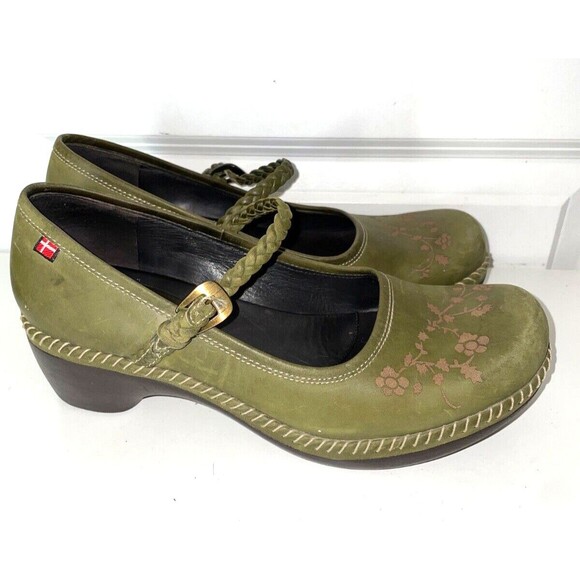 ECCO Women’s Floral Leather Mary Jane Clog size 38/7.5 Comfort Braided Strap - Picture 2 of 10